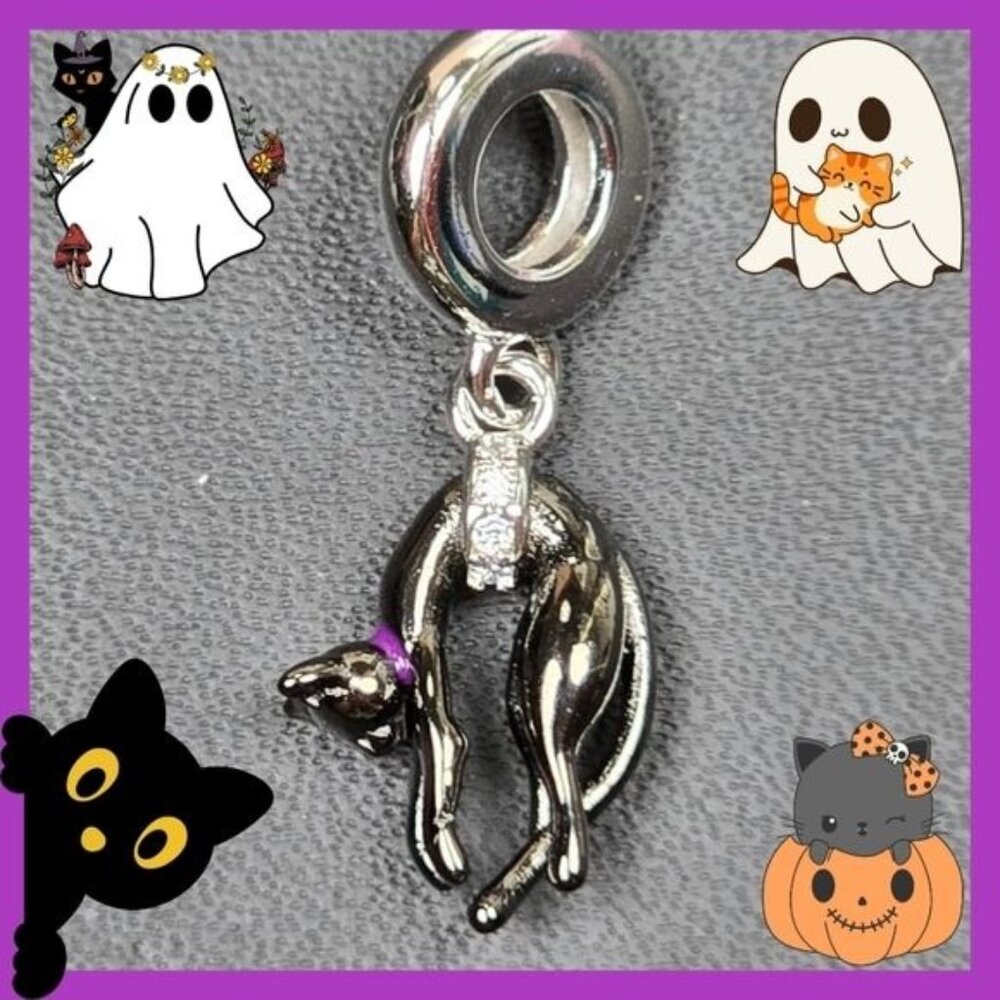 🎃 Hanging Black Cat Pendant in 925 Silver (NWOT)‎